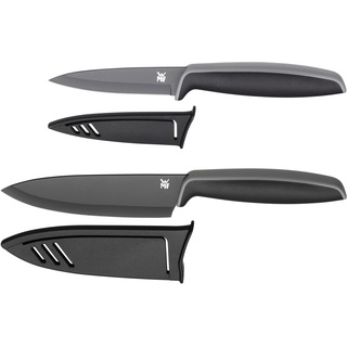 WMF Touch Messerset 2-teilig, Küchenmesser mit Schutzhülle, Spezialklingenstahl antihaftbeschichtet, scharf, Kochmesser, Gemüsemesser, schwarz