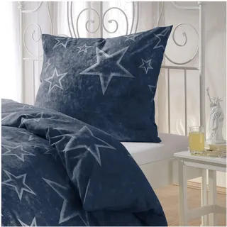 BettwarenShop Biber Bettwäsche Sterne Blau 155 x 220 cm + 80 x 80 cm