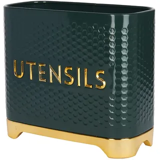KitchenCraft Lovello Textured Küchenutensilienhalter, 19 x 9 x 18cm - Hunter Green & Gold