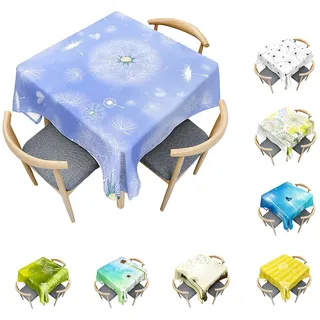 Surwin Tischdecke Abwaschbar Quadratisch, Modern Löwenzahn Gedruckte Tischdecke Quadratisch, für Wohnzimmer, Esszimmer, Balkon, Garten, Party, Hochzeiten Oder Haushalt (Blau,120x120cm)