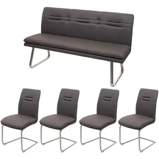 Mendler Esszimmer-Set HWC-H70, Esszimmergruppe Sitzgruppe Esszimmergarnitur, Stoff/Textil ~ grau-braun 160cm
