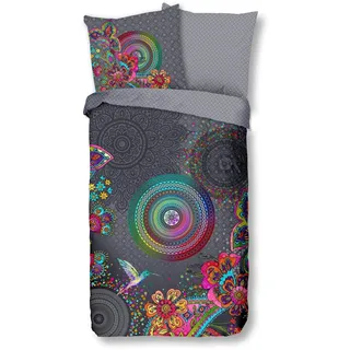 Traumschloss Comfort Flanell Bettwäsche »Finna«, Bunte Mandalas mit Vogel und Blumen, grau, 155x220 & 80x80, 100% Baumwolle, wärmend & kuschelig, mit Reißverschluss bestehend aus Kissen und Bettbezug