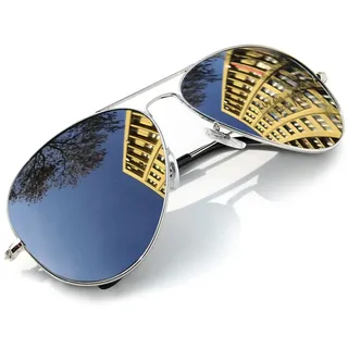 Damen Herren Sonnenbrillen Mode Pilot-Stil Rundes Silber Spiegeln Linse Unisex MFAZ Morefaz Ltd - M