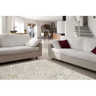 Kayoom Spark 110 Lederteppich 160 x 230 cm Elfenbein/Gold