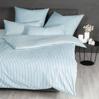 Janine Edelflanell Bettwäsche Chinchilla S 78060 135x200 cm + 80x80 cm perlblau - Blau
