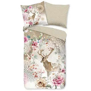 Traumschloss Bettwäsche Comfort Baumwolle, Flanell, 2 teilig, winterlicher Hirsch mit Mandalas braun