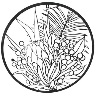 UNUS HOME Dekohänger Metall-Aufhänger Pflanzen mediterran (60 cm in Schwarz), Metallaufhänger rund, Wanddeko, Gartendeko schwarz