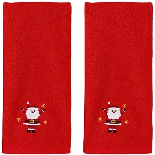 BDKMMS Handtücher Weihnachten, 2er-Set Bestickte Geschirrtücher mit Weihnachtsmann-, Schneemann- und Baummotiven, Saugfähig Schnelltrocknend Baumwolle Tücher