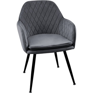 TRISENS Polsterstuhl Elara (einzeln oder im Doppelpack, 1 Stück), Esszimmerstühle Design Stuhl mit Arm-Rücklehne Wohnzimmerstuhl Polsterstuhl Samt grau