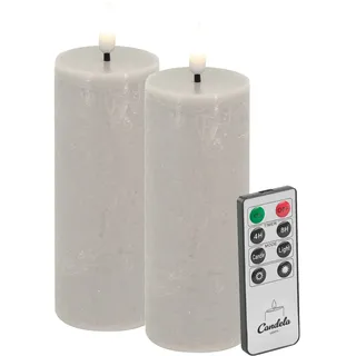 Candela LED Kerzen 2er Set H:10xØ5cm sand rustic Echtwachs mit Fernbedienung Timer Funktion & mehrstufig dimmbar flammenlos Echtwachskerzen Stumpenkerze