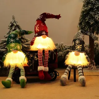 Weihnachtswichtel Deko Figuren, Wichtel Figuren Led, Weihnachtswichtel Leuchtend, Weihnachtsdeko Figuren Leuchten, Weihnachtsdekoration Amerikanisch Miniatur Häkeln Stoff Tomte Puppe (Mittleres Bein)