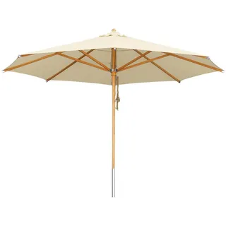 anndora-sonnenschirm Sonnenschirm 4 Meter rund Holz Buche FSC zertifiziert, doppeltes Seilzugsystem - abnehmbarer wachbarer Schirmstoff beige