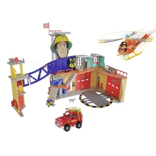Simba 109252613 - Mega XXL Feuerwehrmann Sam Station - Feuerwehrstation mit Hubschrauber Wallaby, 4x4 Feuerwehr-Auto (rot) und Figuren von Sam, Tom & Penny, Spielzeug für Kinder ab 3 Jahre