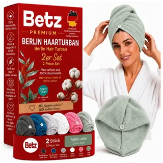 Betz Turban-Handtuch mit Knopf BERLIN Kopfhandtuch Haarturban, (2-St), mit Knopfverschluss grün
