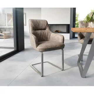 DELIFE Polsterstuhl Zelia-Flex, mit Armlehnen Freischwinger flach Edelstahl Mikrofaser Taupe Vintage T grau