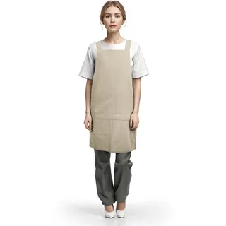 TOPTIE Baumwolle Schürze Damen Japanischer Stil Kreuz Zurück Schürze Retro Kochschürze für Literatur Kunst Blumenladen- Khaki