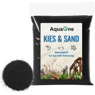 AquaOne Aquarium Kies Sand 5 kg I Bodengrund hell schwarz bunt fein mittel grob I Aquariumkies Premium Qualität I Quarzsand Aquariumkies Deko Aquascaping Körnung (schwarz 0,1-0,5mm)