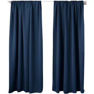 WOLTU Verdunklungsvorhänge mit Kräuselband Blickdicht 135x245cm Dunkelblau | 2er Set, 250g/m2 schwere Gardinen mit Sichtschutz, Thermovorhang für Wohnzimmer und Schlafzimmer, Länge 245 cm