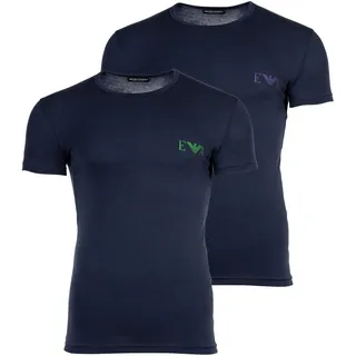 EMPORIO ARMANI Herren T-Shirt, 2er Pack - BOLD MONOGRAM, Rundhals, Slim Fit, Stretch Cotton Marine S