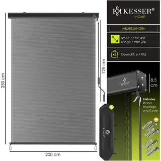 Kesser Senkrechtmarkise Außenrollo 200 x 250 cm Transparent/Anthrazit