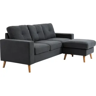 HOMCOM Ecksofa aus Leinenstoff, 3-Sitzer-Sofa, reversible Chaiselongue links oder rechts, 193 cm, skandinavisches Design, für Wohnzimmer, Apartment, kleinen Raum, massive Holzfüße, dunkelgrau   Aosom