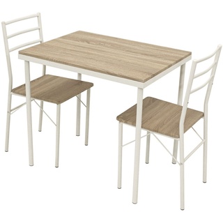 DEGAMO Essgruppe KÖLN, (3-tlg), Gestell weiß beschichtet, Tischplatte/ Stühle aus Sonoma Oak (Eiche) weiß