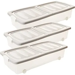Centi 3er Set Unterbettkommode Flach, 32 Liter- Unterbettbox Spielzeugkiste Rollbox - Transparent