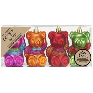 Inges Glas Christbaumschmuck Teddybär Kunststoff H 8 cm 4 Stück bunt