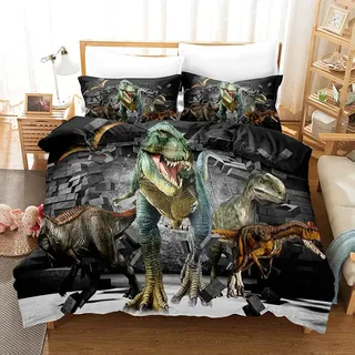 Zqylg Jungen Mädchen Dino Bettwäsche, Kissenbezug 80x80 + Bettbezug 135x200 cm, Jurassic Bunter Dinosaurier, 100% Polyester Baumwolle, Kinderbettwäsche, Teenagerbettwäsche (10,135 X 200)