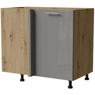 Feldmann-Wohnen Eckschrank Essen (D13U/90, 1-türig, 1 Einlegeboden, 1-St., moderne Optik, lackierte Fronten) 90x50x82cm Eiche Artisan - grau Hochglanz (ES-D13U) grau