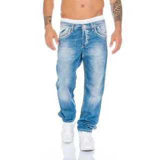 Cipo & Baxx Regular-fit-Jeans Herren Jeans Hose mit Kontrastnähten und stylischer Waschung Regular Fit Jeans Hose mit dicken Kontrastnähten und heller Waschung blau 30