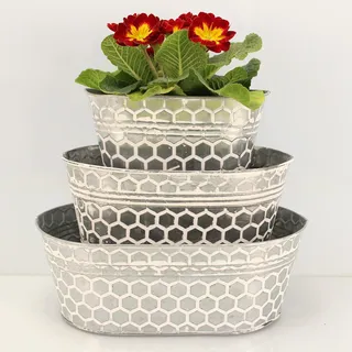 of Ovaler Blumenkasten 30 x 19 x 11 cm Silber/Weiß Komplettset
