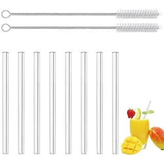 LessMo 8 Stück 15cm Strohhalme, Glas strohalme, Wiederverwendbare Glashalme-LFGB Zertifiziert Transparente Glashalme mit 2 Reinigungsbürsten, Explosionsgeschützt, Umweltfreundlich, BPA-frei