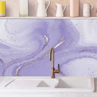 Tapete Lila Gold Marmor Selbstklebende Tapete Klebefolie Möbel Abnehmbar Tapete Selbstklebend Fototapete Selbstklebend Dekoratives Wallpaper Wandschutzfolie Tapeten 4P (40x100cm)
