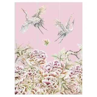 Bilderdepot24 Schiebegardine Flächenvorhang blickdicht Aquarell Störche Flug Rosen (3 St), halbtransparent, Wohnzimmer große Flächengardine lichtdurchlässig als Klemm-System bunt 180 cm x 250 cm