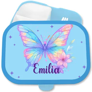 Shirtracer Mepal Brotdose Kinder personalisiert Schmetterling Name | Blau, 750 ml, mit Fächern, Schule, Campus, spülmaschinenfest, Kindergarten, Einschulung