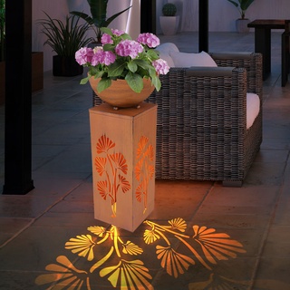 LED Solar Steh Leuchte Blumen Design Pflanzen Schale Garten Außen Lampe rostfarben