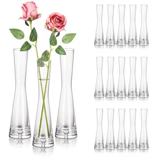 Hewory Blumenvase Modern 18er Glasvasen, 20cm Vase Schmal Vasen Glas Blumen Vase für Tischdeko, Glasvase Handmade Tulpenvase für Eine Rose für Hochzeitsdeko Tisch Deko Wohnzimmer Esstisch Startseite