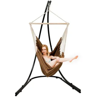 AMANKA Hängestuhl Hängestuhlgestell HSG-153 mit Hängestuhl HMG-40, 185 x 130 cm Hängesitz für Kinder und Erwachsene - 360° Relaxsessel braun