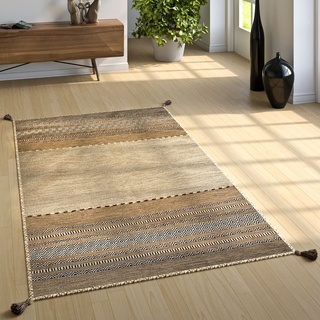 Paco Home Designer Teppich Webteppich Kelim Handgewebt 100% Baumwolle Modern Gemustert Beige, Grösse:120x170 cm