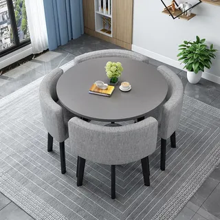 Round/Square Dining table Set with Chairs, Modern Conference Table and 4 Chairs Set, Reception Table and Chair Combination,Wooden Kitchen Table Set for 4 for Living Room Dining Room(80cm(31.5in), 9)