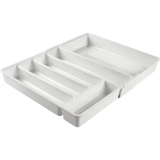 mDesign ausziehbarer Besteckkasten für Schublade und Küchenschrank – Küchen Organizer mit 6 Fächern aus BPA-freiem Kunststoff – Schubladeneinsatz für Küche, Bad und Büro – hellgrau
