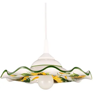 Helios Leuchten 207057 kleine Küchenlampe Keramiklampe weiss-grün | Pendellampe Pendelleuchte aus Keramik | handbemalte Keramikleuchte | Esstisch Hängelampe 1 x E27
