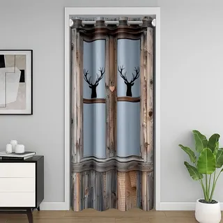 Homewish Türvorhang Aus Holz für Sichtschutz Türbereich,Retro Hirsch Motiv Schrankabdeckung Vorhänge für Schlafzimmer Wohnzimmer,Rustikale Landhausstil Verdunkelungsvorhang 1 Paneel 106x203 cm