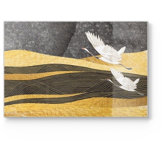 DEQORI Schneidebrett 'Fliegende Kraniche', Glas, Platte Frühstücksbrett Schneideplatte goldfarben|schwarz 30 cm x 20 cm