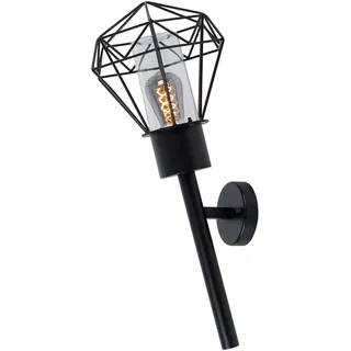 Außenleuchte Wandleuchte IP44 Gartenlampe Fackel schwarz Vintage Wandlampe, Diamant Gitteroptik, Edelstahl Metall, E27 Fassung, HxBxÜ 28,5x22,5x28,5 cm
