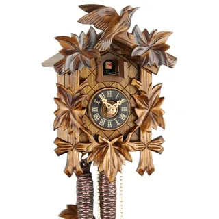 Eble Kuckucksuhr Original Schwarzwälder Kuckuckuhr Echtholz mechanisches 1-Tag Laufwerk NEU VDs Zertifikat Fünflaub 23cm- 20-01-12-10