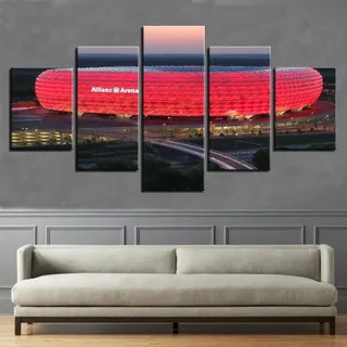 YDWD Wandbild Wohnzimmer 5 Stück 5 Stück Bayern München Allianz Arena Group HD Gedruckte Malerei Leinwand Ölgemälde Sport Maßgeschneiderte Wandkunst Dekor Wohnzimmer Kinderzimmer Wohnen