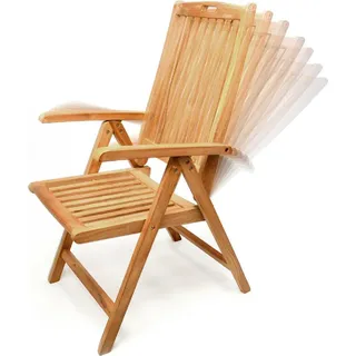 VCM Hochlehner Klappstuhl verstellbar Teak Holz behandelt Maße - H 110 cm, B 56cm, T 75 cm