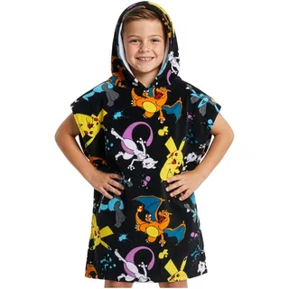 Pokemon Badeponcho Kinder Handtuch mit Kapuze Kuschelig und Saugstark Pikachu Strandtuch Baumwolle Poncho Badetuch Jungen und Mädchen (Schwarz/Mehrfarbig, 10-13 Jahre)